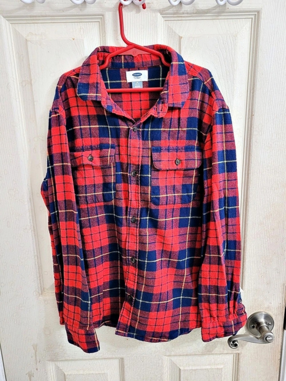 Old Navy Plaid Cotton Shirt in Red & Blue Large Like New